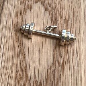 Barbell Weight Charm Pendant • Vintage NOS Sterling Silver 925